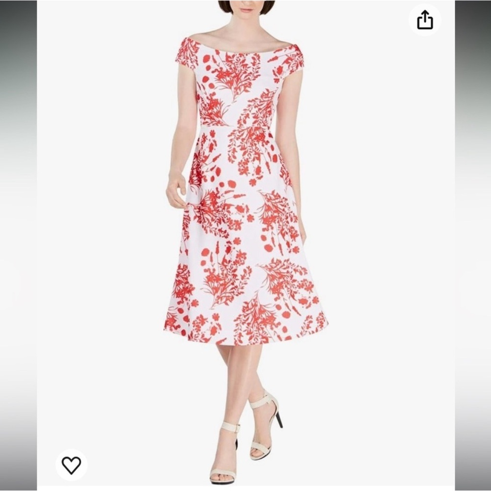 Calvin Klein Red and White Floral Midi Dress